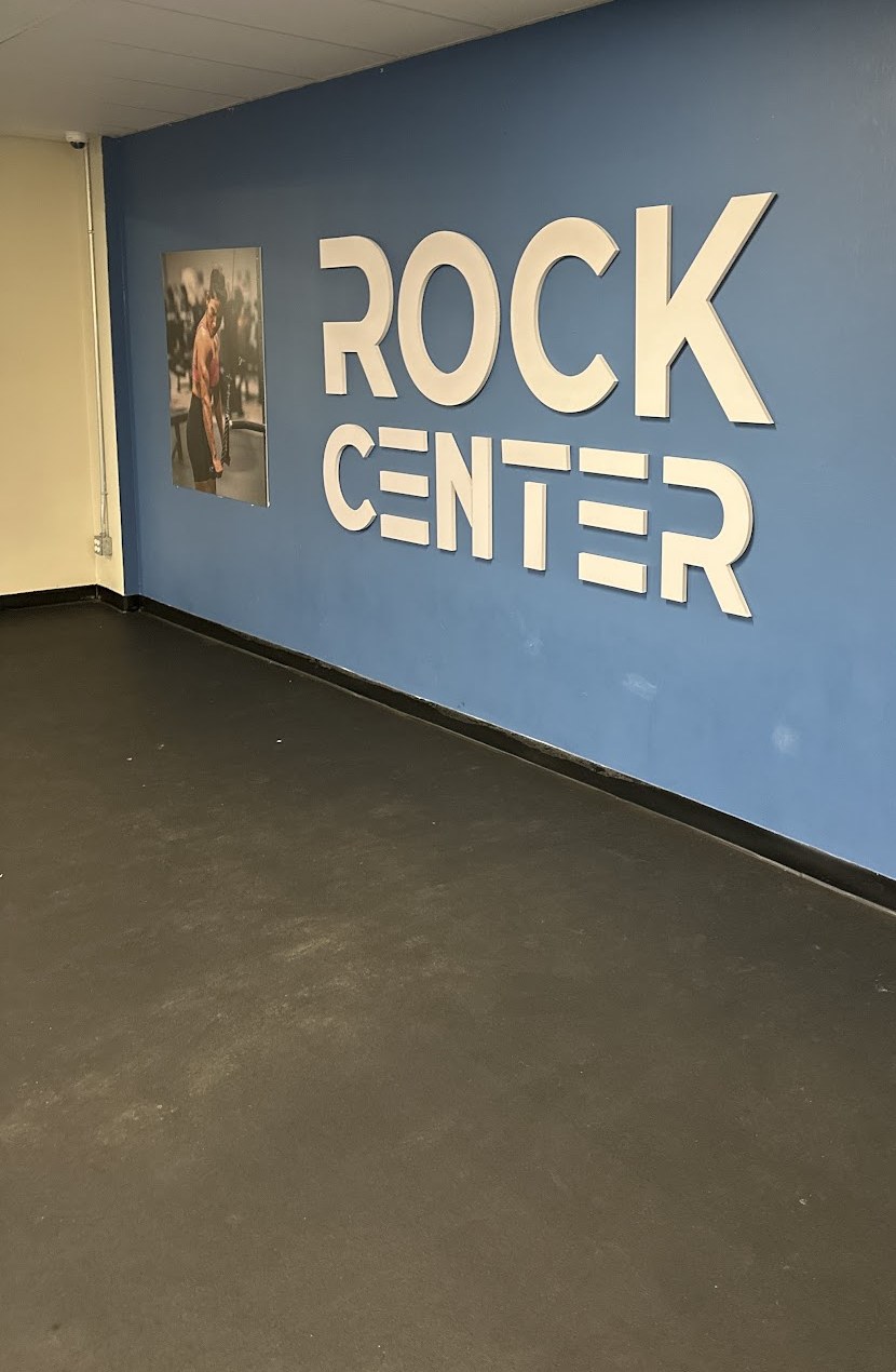 Rock Center studio floor and blue feature wall